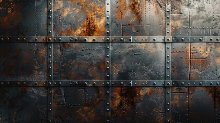 Grunge metal background with rusted surfaces and industrial elements