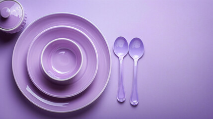 Table setting with clean plates bowl and set of spoons
