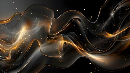 Swirling Black and Gold Liquid Ink: High-Quality Abstract D Digital Art. Concept Abstract Art, Digital Painting, Liquid Ink, Black and Gold, High-Quality