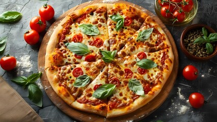 New York pizzeria serving authentic Italian Margherita pizza with fresh ingredients. Concept Italian Cuisine, Traditional Recipes, Fresh Ingredients, New York City Dining, Margherita Pizza