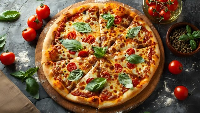 New York pizzeria serving authentic Italian Margherita pizza with fresh ingredients. Concept Italian Cuisine, Traditional Recipes, Fresh Ingredients, New York City Dining, Margherita Pizza