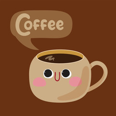 coffee cup hand drawn illustration, lettering typography