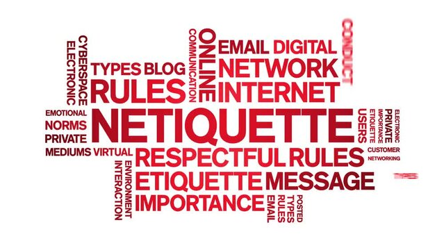 Netiquette animated word cloud;text design animation tag kinetic typography seamless loop.
