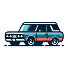 Blue retro car. illustration.