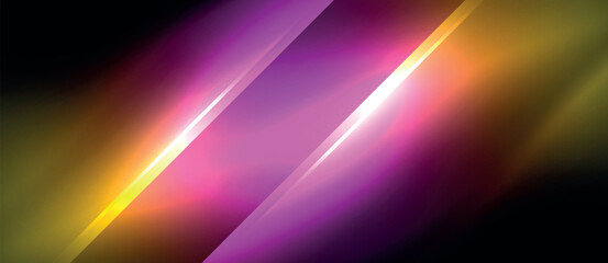 Fototapeta premium A vibrant mix of purple and yellow light creates a colorful visual effect on a dark background, reminiscent of a neon art display
