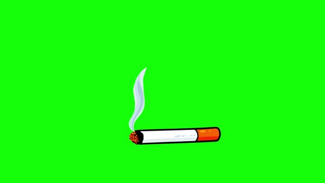 Cigarette with smoke cartoon animation greenbox. Short smoke green screen version. Seamless loop smoking, health, ilness, etc...
