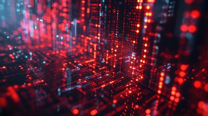 Obraz premium Ominous 3D Firewall System with Complex Digital Algorithms and Corrupted Data Visualizations