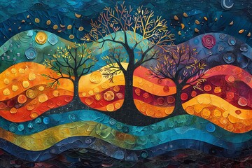 Craft a visually striking abstract artwork showcasing environmental leadership principles