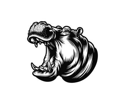 Roaring hippo head vector
