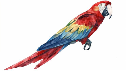Fototapeta premium A colorful watercolor painting of a parrot on a white background. Perfect for tropical themes, this artwork features vivid feathers and realistic details