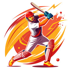 Cricket batsman player playing action colorful watercolor illustration
