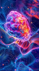 An abstract artwork of a glowing human brain with a neural network, representing the complexities of the mind, artificial intelligence, and advancements in science and technology.