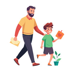 Father' day illustration walking  father with his son 
