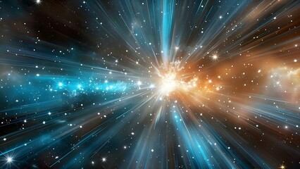 Naklejka premium Contrasting Vibrant Cosmic Bursts with Stark Black Space Stars Scattered Against a Backdrop. Concept Cosmic Photography, Vibrant Colors, Stark Black Space, Stars, Backdrop