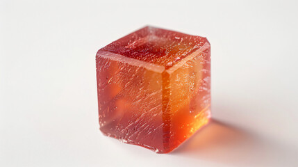 Tasty jelly cube on white background