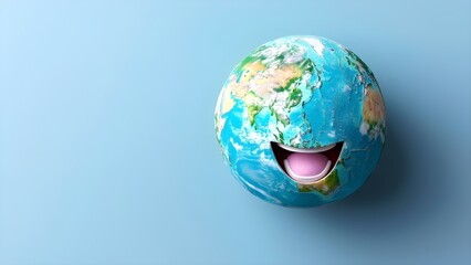 Earth character laughing on blue background for Earth Day and World Laughter Day. Concept Earth Day, World Laughter Day, Earth character, Blue background, Laughing