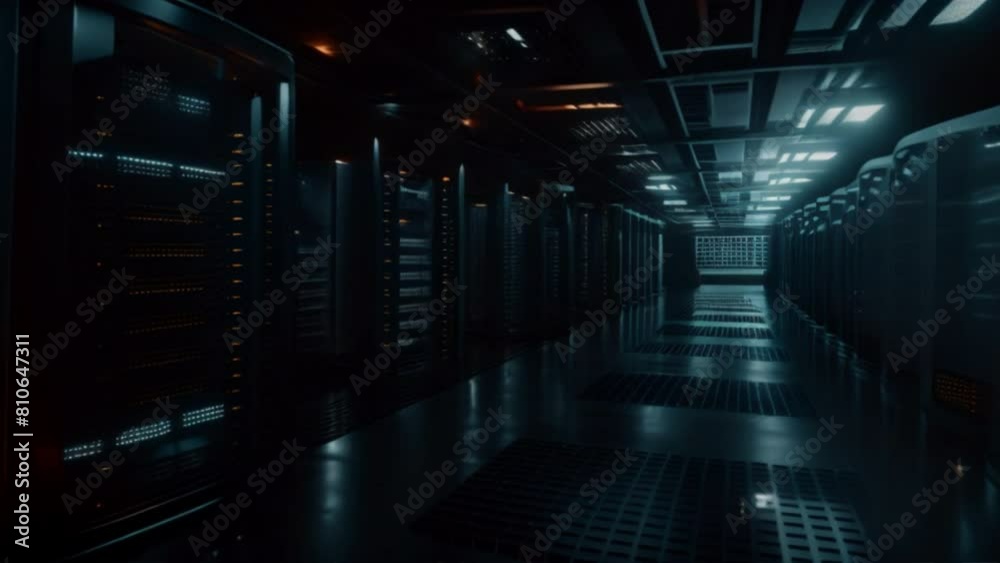 Poster internet concept data background,corridor in working data center full of rack servers and supercompu
