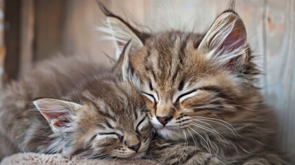 Sleeping kittens cuddled together, great for pet and comfort themes.