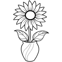 Sunflower flower outline illustration coloring book page design, 
Sunflower flower black and white line art drawing coloring book pages for children and adults