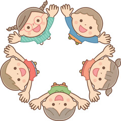 輪になって万歳する子供達俯瞰