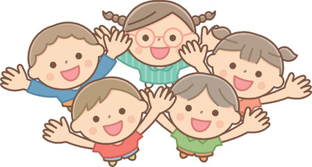 万歳する子供達俯瞰