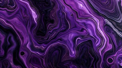 An abstract purple and black marble pattern with swirling lines and intricate details, resembling a...