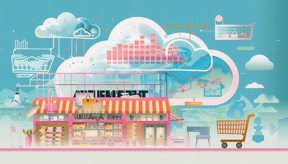A conceptual representation of cloud technology's pivotal role in aggregating global lifestyle, shopping, and financial data.