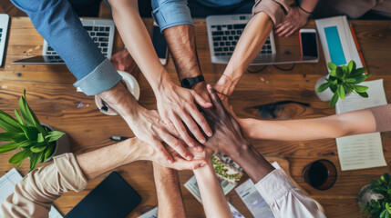 Team unity Hands together for collaboration and support