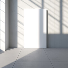 A white wall with a large white door in the middle. The room is empty and has a very clean and minimalist look