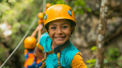 A joyful child ready for an adventure in nature