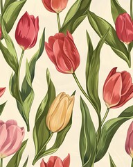 Seamless pattern with tulips.