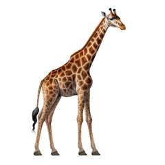 Naklejka premium A tall giraffe standing on the ground. Isolated on white background.
