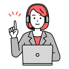 アイデアをひらめくノートパソコンで仕事をするオペレーターの女性