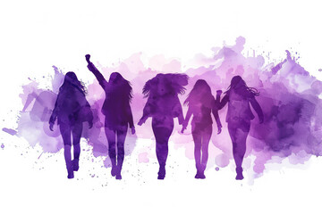 Purple watercolor paint of a group of people protesting