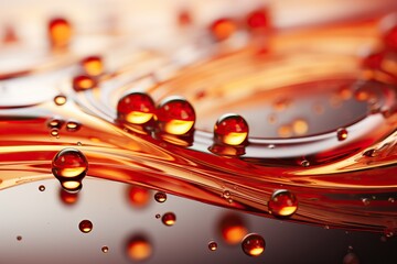 Droplets of different sizes and round shapes of red and bronze color, abstract background.