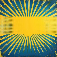 A central yellow banner pops against a backdrop of dynamic yellow and blue halftone patterns, drawing the viewer into the composition.