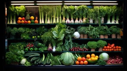 Vibrant close-up of grocery store showcase, ideal for eye-catching advertising campaigns