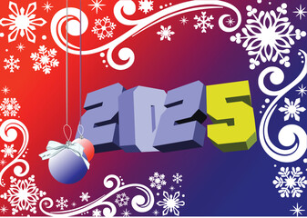 Christmas - New Year 2025 midnight background. Greeting card. Color 3d illustration. Hand drawn illustration
