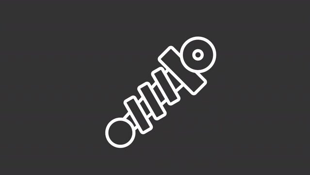 Animated shock absorber white icon. Spring motion line animation. Vehicle suspension. Car part. Auto maintenance. Isolated illustration on dark background. Transition alpha video. Motion graphic