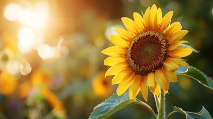 Vibrant Sunflower Blooming in a Warm Summer Landscape with Glowing Golden Petals and Rich Textural Details