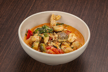 Thai red spicy curry with chicken