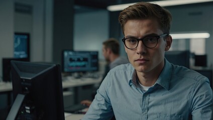 Fototapeta premium Portrait of a young man at software company 