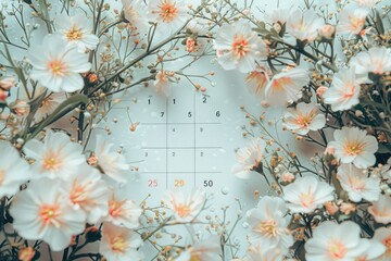 A calendar framed by delicate flowers, symbolizing the beauty found in the passage of time and the changing seasons.