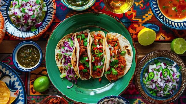Al pastor tacos served on a Mexican table