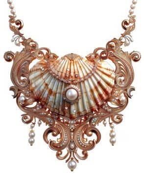 Exquisite seashell pendant with pearls and gold.
