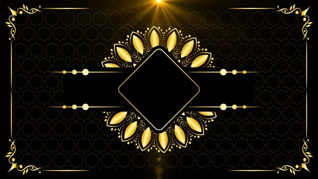 luxury wedding invitation frame with mandala pattern and light effects