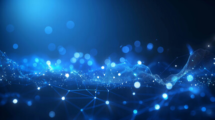 Abstract glowing blue neural network on a dark blue background.