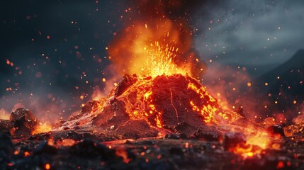 A volcano with a large fire on top of it - Powered by Adobe