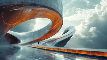 Striking Fusion of Organic and Industrial Structures in a Futuristic,Dreamlike Landscape