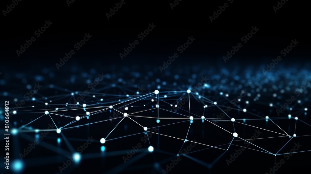 Poster abstract blue background with dots and weaving lines for data transmission security
